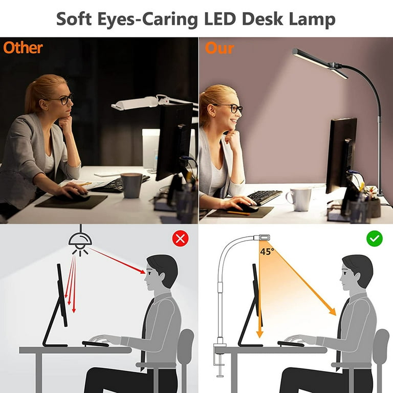 DONGPAI Double Head LED Desk Lamp, Architect Desk Lamps 24W Ultra Bright  Auto Dimming Desk Light with 5 Color Modes and 5 Dimmable Eye Protection  Modern Desk Lamp for Monitor Studio Reading 