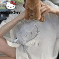 thumbnail image 2 of Sanrio Hello Kitty Cotton Trendy Diamond Graphic T-shirt For Women 90s Streetwear Cute Sweet Tees Clothes Female 2000s White Top, 2 of 11