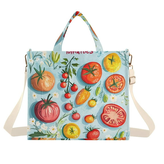 FORMRS Womens Corduroy Tote Bag Crossbody Shoulder Handbag with Pocket, Yellow Tomatoes