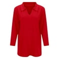 thumbnail image 4 of Gbsyewxs Shirts For Women 3/4 Sleeve Lapel Solid Color Fashion Summer Womens T Shirt Red, 4 of 8