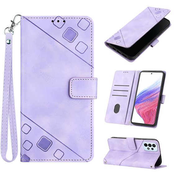 Feishell for Samsung Galaxy A73 5G 6.7 inch Wallet Case with Wrist Strap,Flip Cover with Embossed Pattern PU Leather Kickstand Credit Card Slots Magnetic Clasp Folio Purse Phone Case,Purple