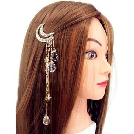 Moon Rhinestone Tassel with Crystal Beads Charms Hair Clip Pin Hair Chain  Jewelry Hair Accessories (Gold) | Walmart Canada
