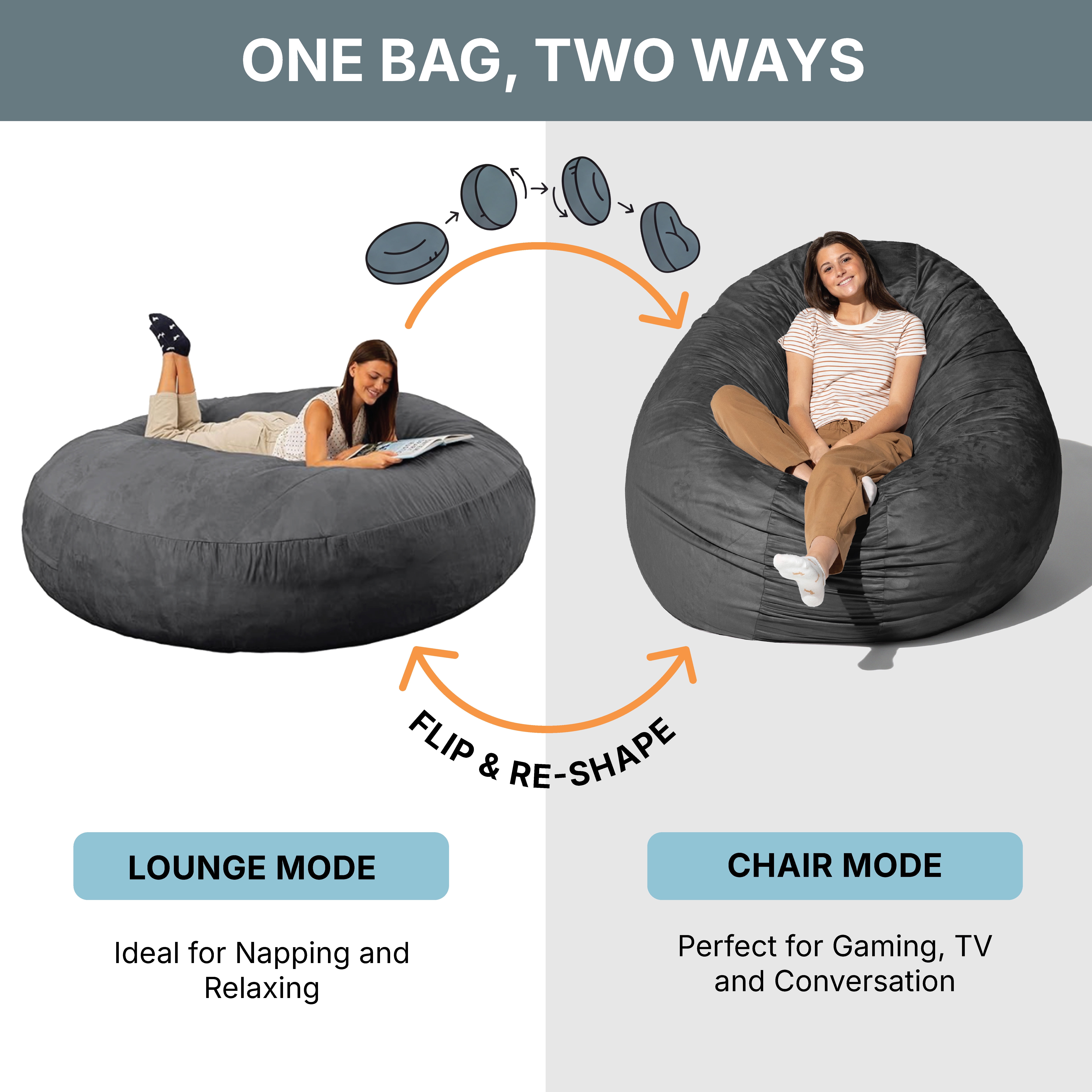 Jaxx 6-Foot Giant Bean Bag Chair, Convertible 2-in-1 Chair & Bed for Adults, Microsuede Black