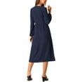 thumbnail image 3 of INSPIRE CHIC Women's Elegant Frilled Long Sleeve V Neck Casual Pleated Fit Flare A-Line Midi Dress S Navy Blue, 3 of 5