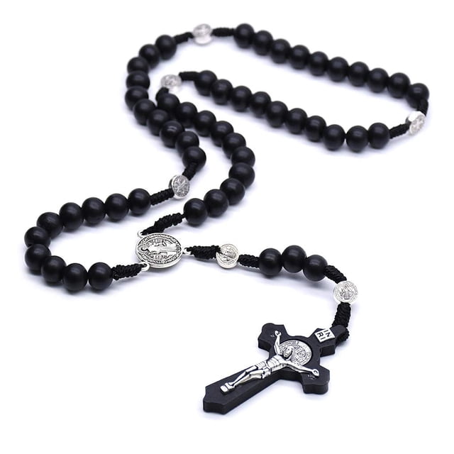 Rosario de madera negra de San Benito, cuentas de madera natural