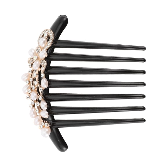 1 Pc Women Durable Hair Insert Comb for Straight Thick Wavy Curly Hair Black Acrylic Faux Pearl Rhinestone