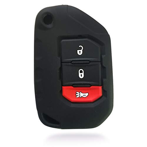 Dobrev 3 Buttons Flip Silicone Case Protector Key Fob Cover Smart Car Remote Holder Fit for 2018 2019 2020 Jeep Wrangler JL L Gladiator JT 68292942AA Keyless Entry Remote Key (black)