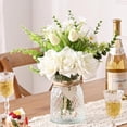 thumbnail image 2 of Fake Flowers in Vase, Pink Real Touch Roses Artificial Flowers with Vase, Faux Flowers in Vase, Flower Arrangement for Home, Bathroom, Office Decor, Dining Table Centerpiece, 2 of 5