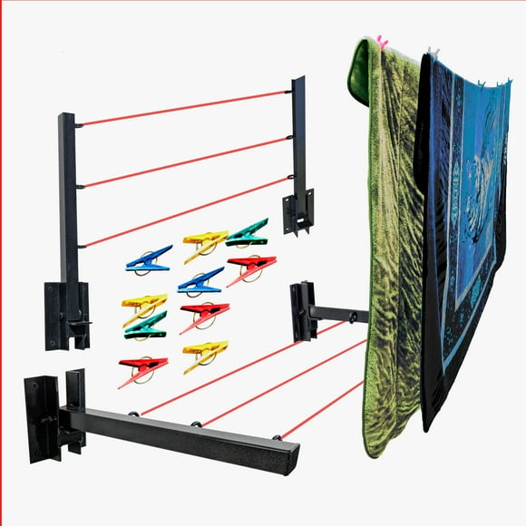 Tendedero Plegable para Ropa, Tendedero Retráctil Pared, Tendedero, Tendedero Retractil, Tendedero para Ropa, Tendedero Plegable, Tendederos Retractiles Exterior, 3 Líneas sin Cordón, Color Negro.
