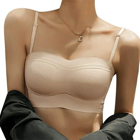 

QUNAG Women Invisible Push Up Bra Bralette Strapless Bras Underwear Sexy Lingerie(Khaki)S