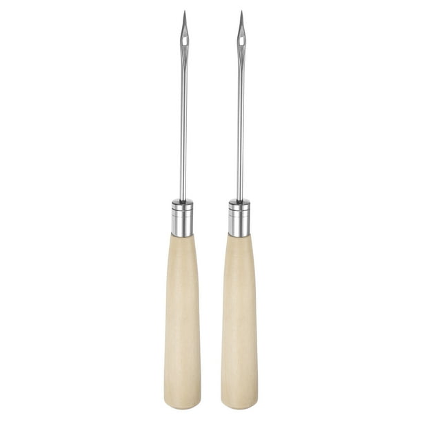 2 Piezas de Aguja de Coser de Mano con Mango de Madera, Herramienta de Perforación de Cuero, Color Madera