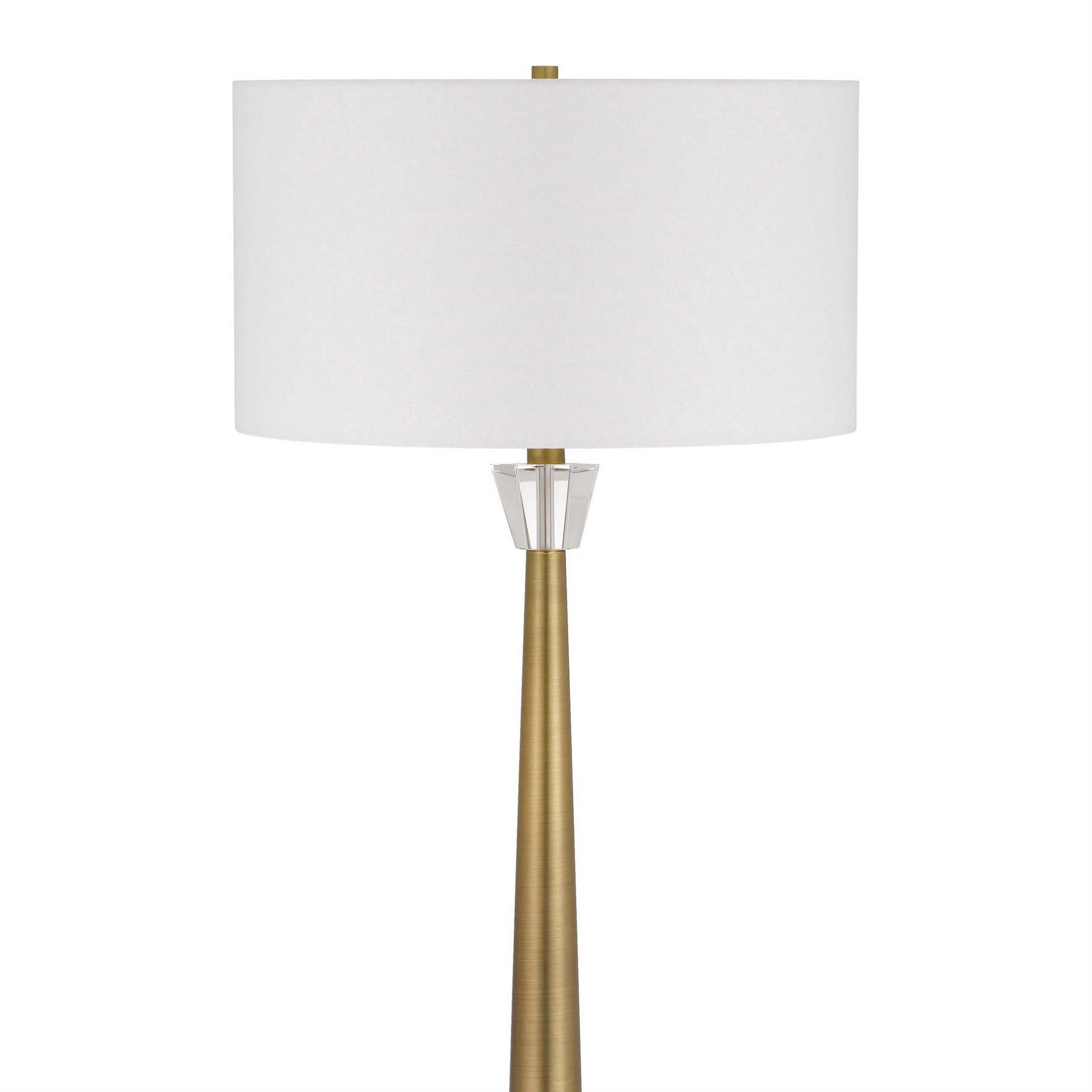62 Inch Floor Lamp with White Drum Shade, Marble Base, Crystal, Brass