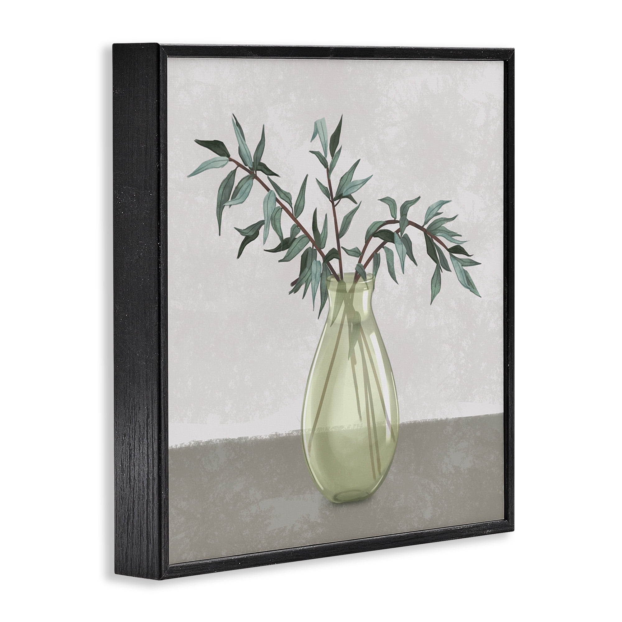 Stupell Industries Vase And Plant Neutral Grey Design Botanical & Floral Painting Black Framed Art Print Wall Art, 17 x 17