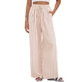 thumbnail image 3 of Lumtrix Striped Pants Women Summer Lounge Wide Leg Slacks Casual High Waist Trousers with Pockets Beige L, 3 of 7