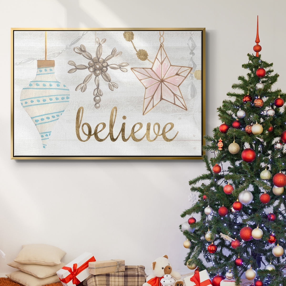 Elegant Ornaments Collection A - Framed Gallery Wrapped Holiday Canvas - 17 x 25 - Gold Frame