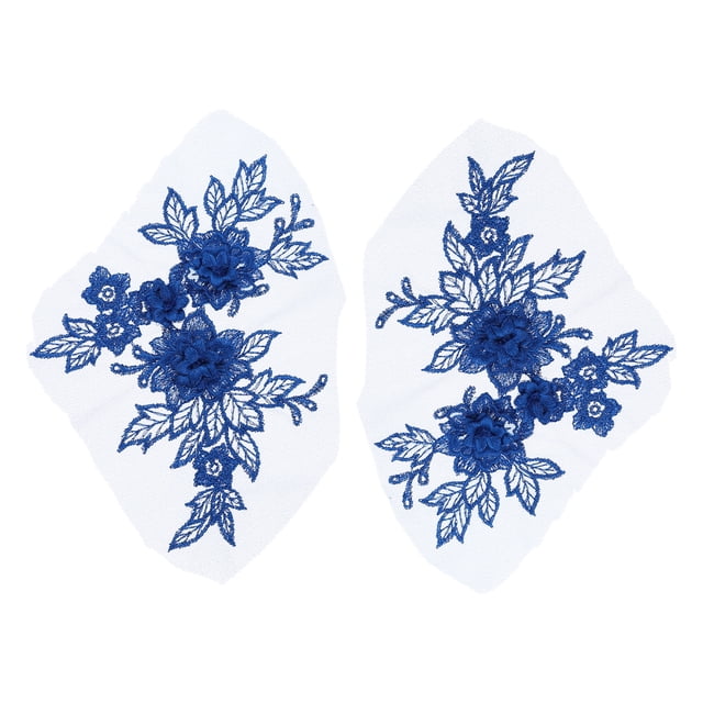 Uxcell 2 Pcs Apliques de Encaje de Flores 3D Parche de Encaje Bordado Adición de Embellecimientos para Vestido de Novia Ropa Accesorios de Manualidades Decoración de Encaje, Azul Zafiro (20cm)