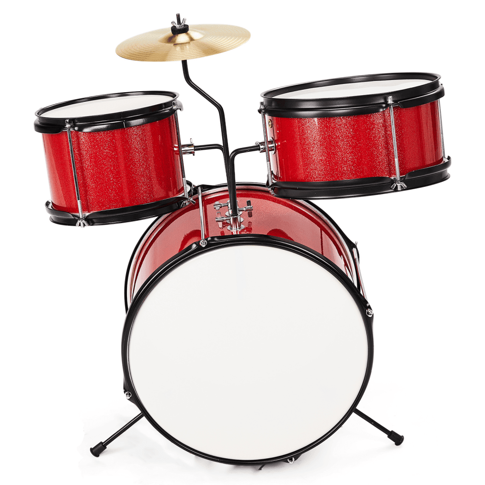 Tcbosik 3 Piece Junior Drum Set for Beginners with Bass Tom Snare Drum, 14 inch Drum Kit with Sticks, Cymbal and Pedal, Red