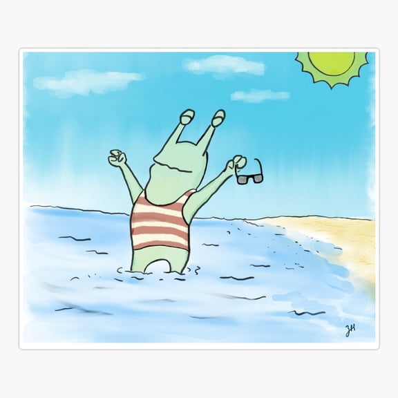 Snail King At The Beach Sticker