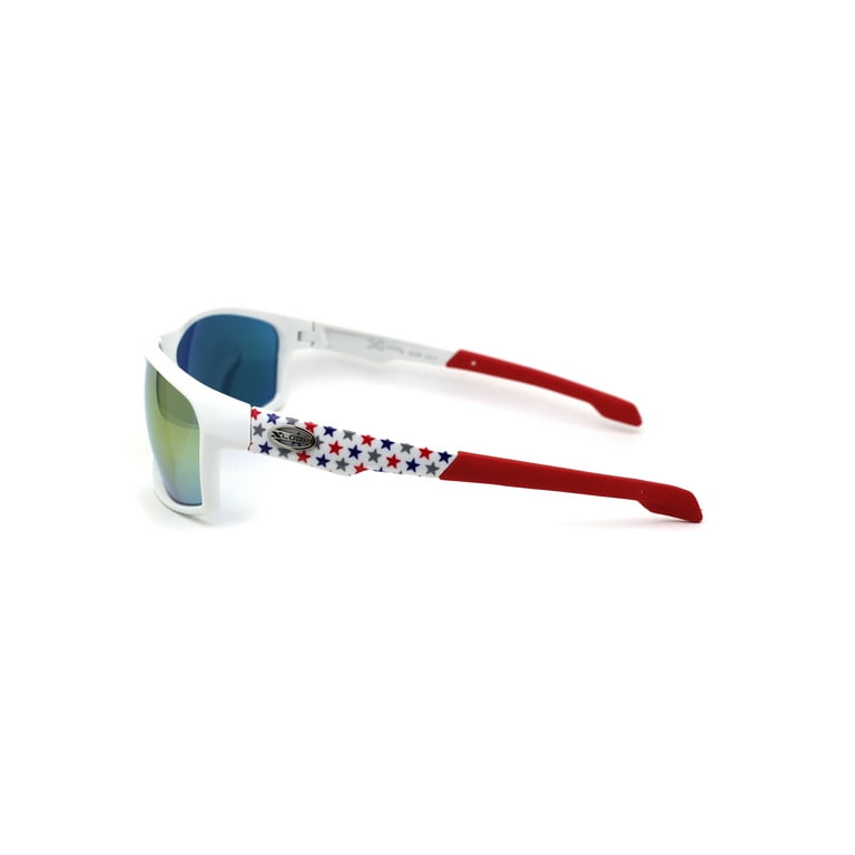 Xloop American Patriotic Print Warp Around Sport Sunglasses White