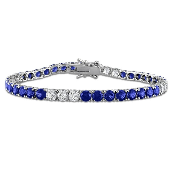 Everly Women's 13 2/5ct TGW Created White and Blue Sapphire Sterling Silver Tennis Bracelet