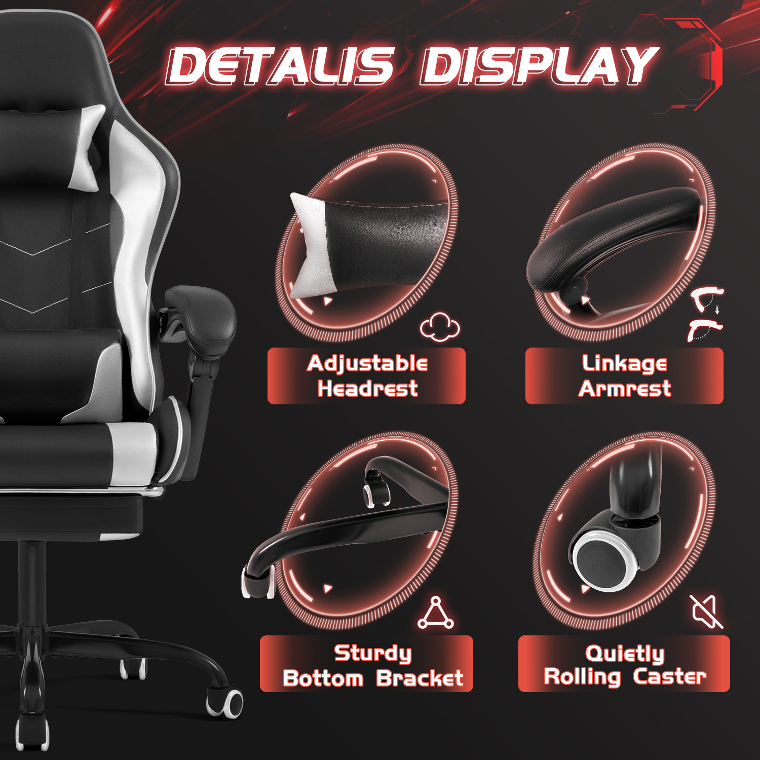 Homall Gaming Chair with Massage, White photo 6