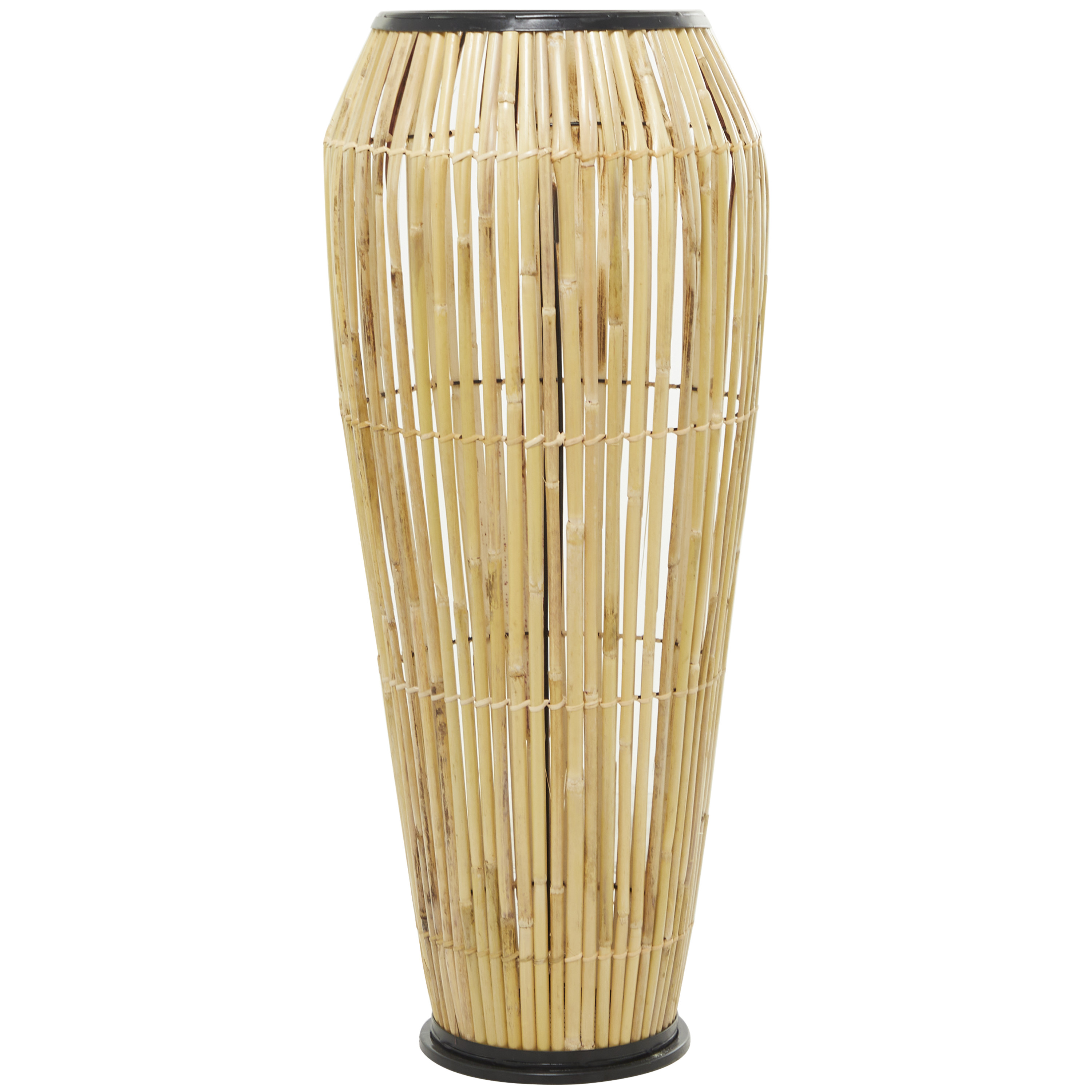 DecMode 34" Handmade Slatted Frame Brown Wicker Vase with Black Metal Accents