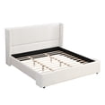 thumbnail image 3 of Upholstered Bed Frame, Modern Wingback Fabric Platform Bed with Tall Headboard, Sturdy King Size Bed Frame No Box Spring Needed, Bedroom Furniture, White, 3 of 8