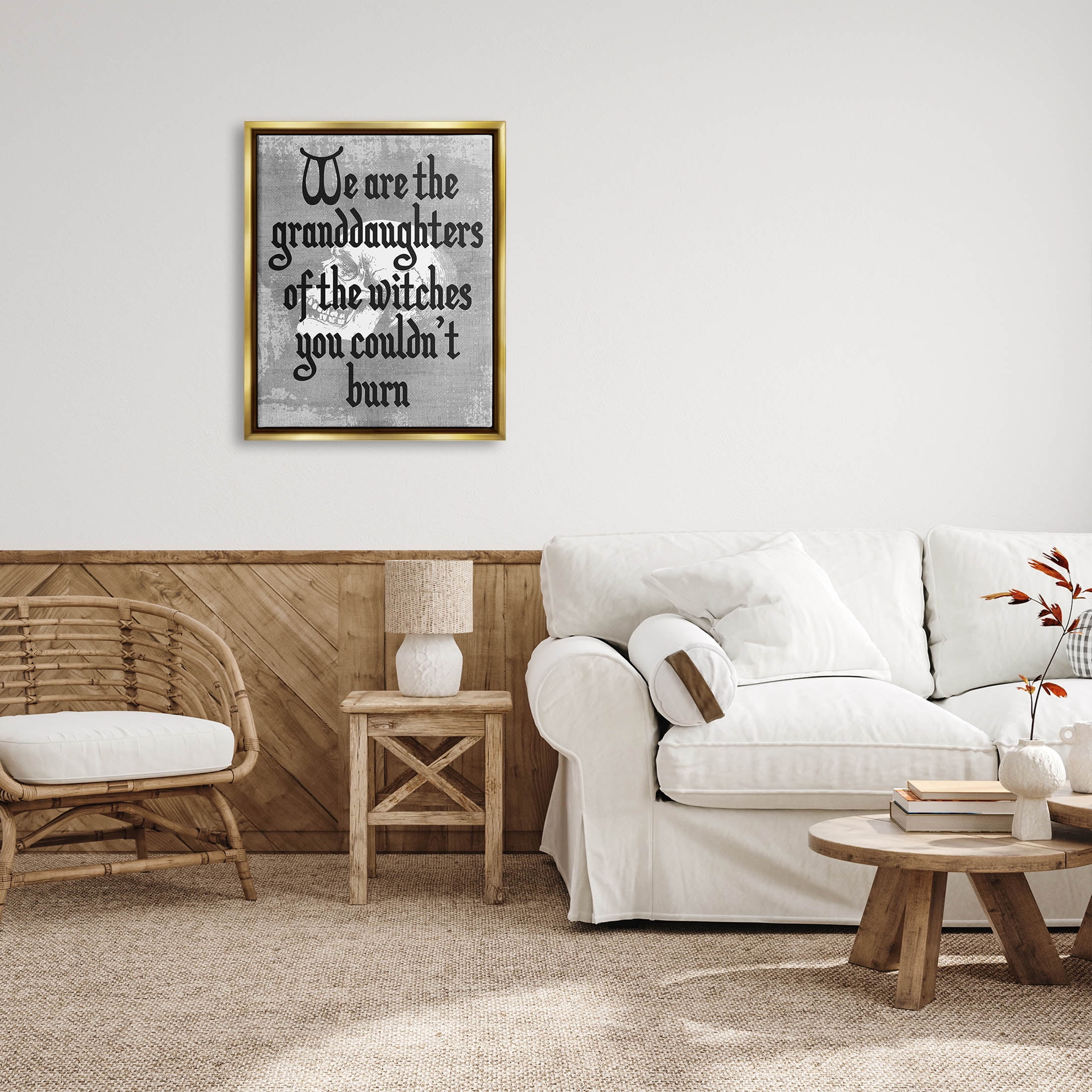 Stupell Industries Witches You Couldn't Burn Phrase Graphic Art Metallic Gold Floating Framed Canvas Print Wall Art, Design by Lil' Rue