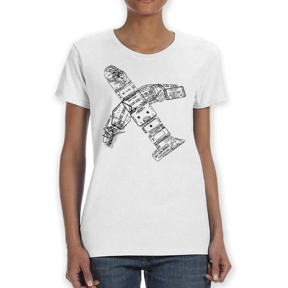 Passport Stamp Plane T-Shirt Women -SPIdeals Designs, Female x-Large