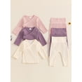 thumbnail image 4 of Elippeo Baby Girl 2Pcs Fall Outfits Long Sleeve Wrap Front Ribbed Tops + Pants Set Toddler Clothes 3 6 12 Months, 4 of 10