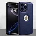 thumbnail image 1 of Vista de Logo para Funda de iPhone 15 Pro, Delgada Premium Vegana de Cuero Sintético Clásica de Lujo Elegante Cubierta Delgada, a Prueba de Golpes Protección Total - 6.1 Pulgadas (Azul), 1 of 10