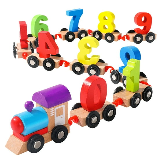 Children's Building Digital Train Puzzle Assembled Color Wooden Early Educational Brain Toy Train Toy Set Cardboard Cars for Kids to Color
