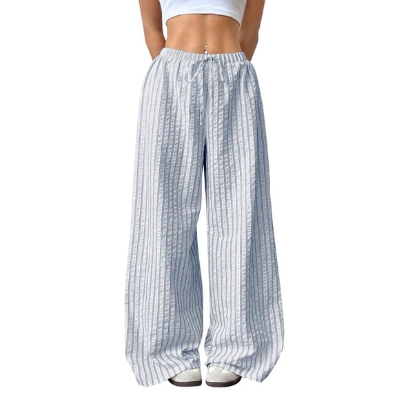 Erwazi Women's Mid-Rise Pajama Pants Striped Pattern Drawstring Casual Loose Spring Summer Lounge Pant with Pockets