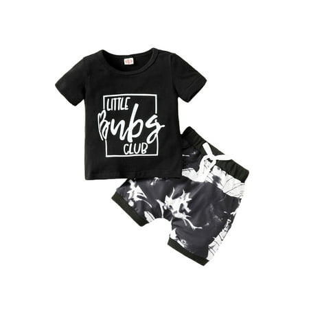 

Sunisery Baby Boy Summer Outfits Toddler Letter Short Sleeve Tops T-Shirt Tie-Dye Shorts Set 2Pcs Clothes Set Black 90