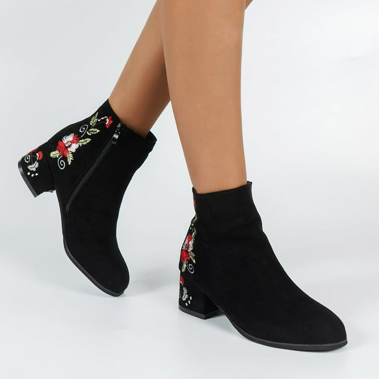 Embroidered top suede boots