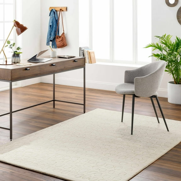 Hauteloom Arjan Wool Living Room, Bedroom Area Rug - Contemporary - Light Peach, Khaki, Driftwood - 2' x 3'