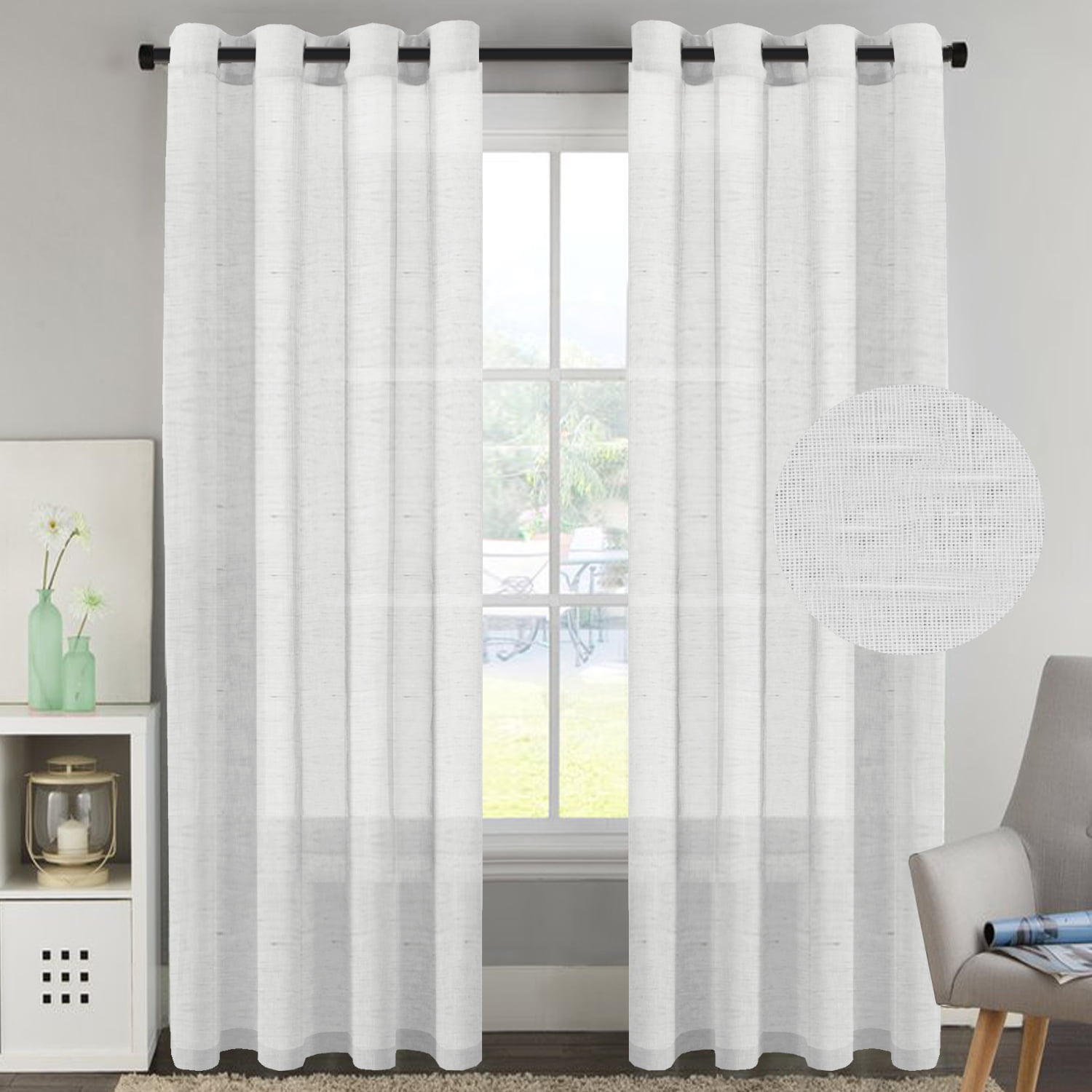H.VERSAILTEX White Curtain Panels / Rich Natural Linen Sheer 