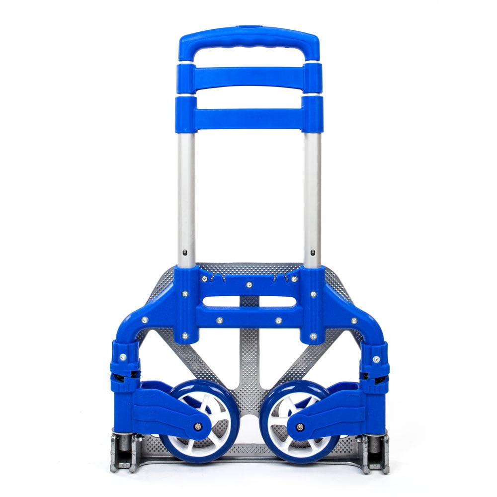 Folding Hand Truck Dolly, 165 Lbs Capacity Dolly Cart, Aluminum Portable Foldable Hand Cart with Retractable Handle for Shoping, Office, Travel, Moving, Blue