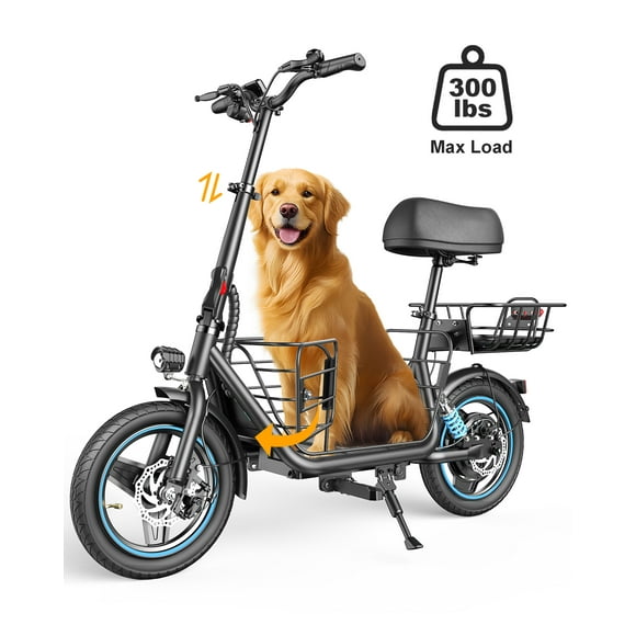 MIHOVER Trottinette Électrique 650W avec Siège pour Adultes Lourds jusqu'à 300 Lb - Roues de 14 Pouces avec Panier et Doubles Amortisseurs, Autonomie de 30 Miles, 18,6 Mi/h