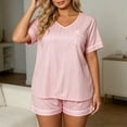 thumbnail image 5 of Blmnix Womens Pajama Sleepwear Sets Plus Size Pajamas Summer Pajamas Short Pajama Short Sleeve Pink V-Neck Cropped Spring Pajamas for Women Set,XXL, 5 of 7