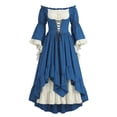 thumbnail image 2 of Anmrize Women Medieval Victorian Gown, Off Shoulder Renaissance Dress, Layered Hem Cosplay Costume, Full Length Halloween Dress, Womens's Medieval Renaissance Costume Cosplay Over Dress, Blue L, 2 of 6
