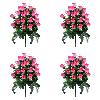 4Pcs Artificial Cemetery Flowers Realistic Roses With White Daisies Memorial Flowers Plastic Memorial Bouquets For Mourn Headstones Decoration-Pink