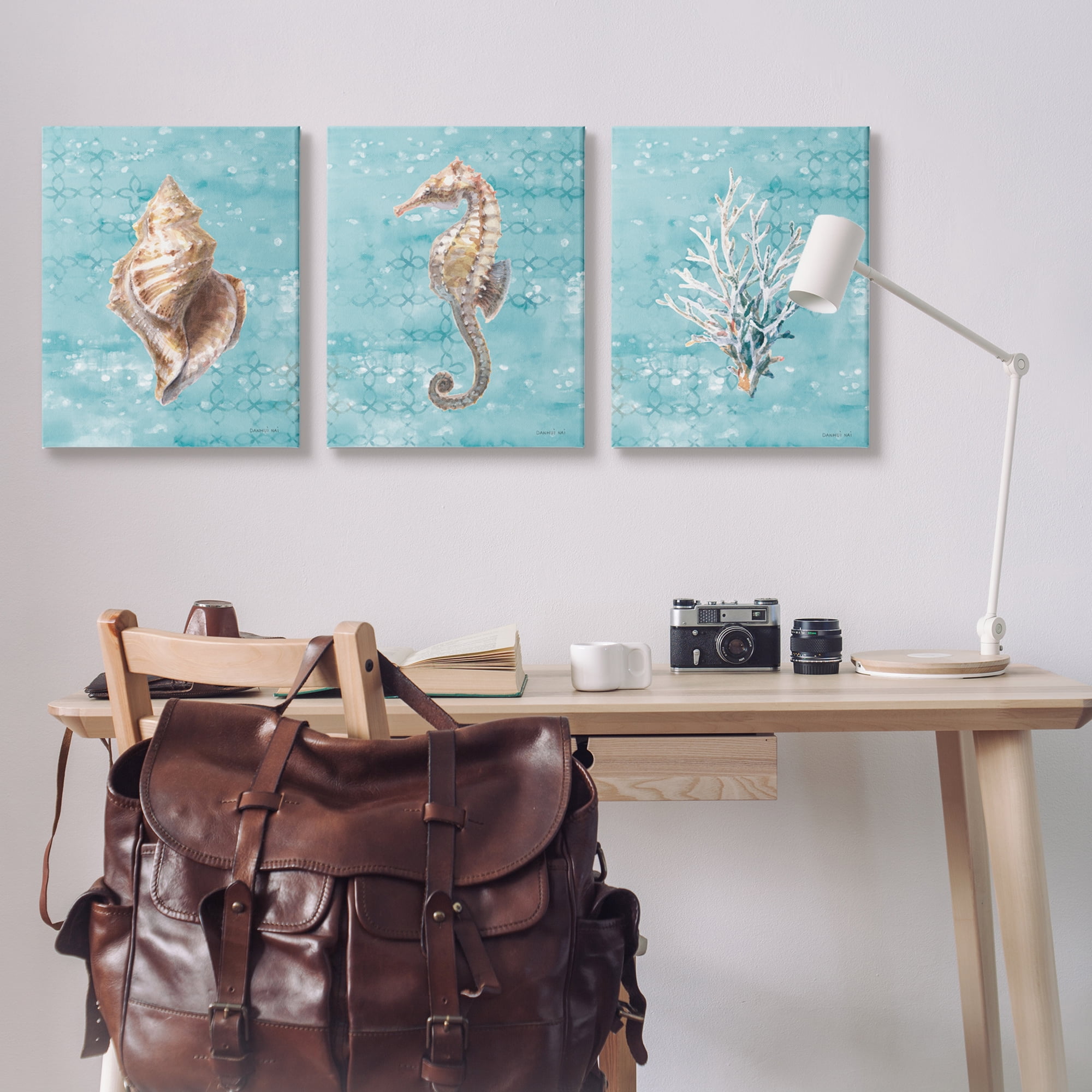 Stupell Industries Turquoise Sea Life Animals & Insects Painting Gallery Wrapped Canvas Print Wall Art, 24 x 30, Set of 3