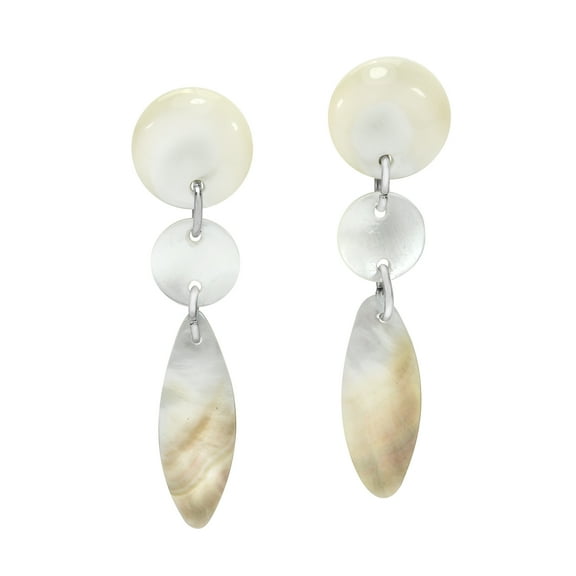 Classic Elegance White Seashell Circles and Ovals Dangle Earrings
