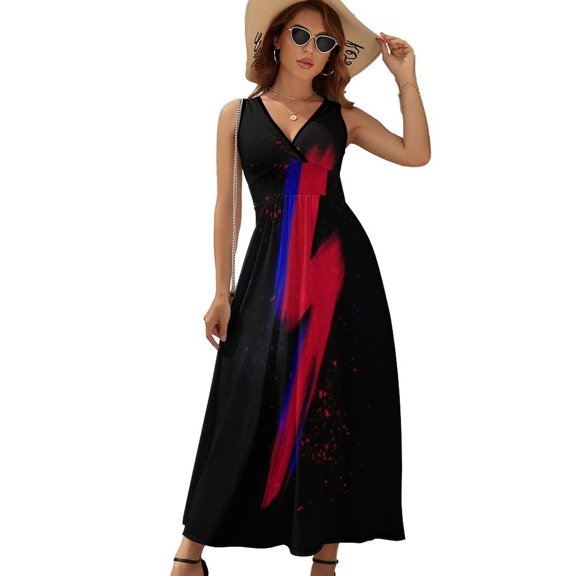 Lightning Bolt Brush Womens Night Club Maxi Dress V Neck Sleeveless Bohemia Long Dresses