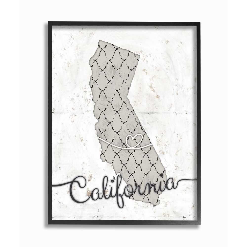 Stupell Industries California Patterned Grey US State Design Framed Wall Art by Ziwei Li