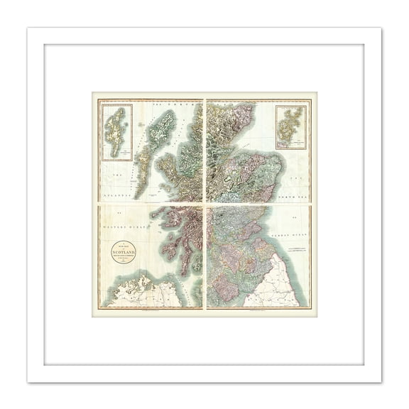 Map Antique 1801 Cary Scotland Old Historic Replica 8X8 Inch Square Wooden Framed Wall Art Print Picture with Mount