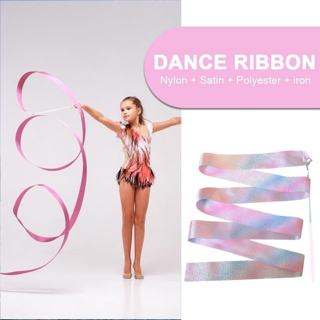 Cinta de danza con purpurina intermitente Gimnasia Ballet Palo giratorio (4m rosa)