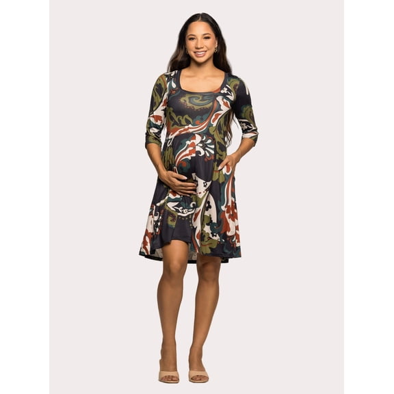 Maternity Paisley Fit N Flare Pocket Mini Dress