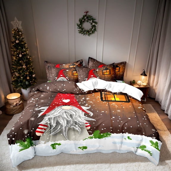 Orylavena Merry Christmas Gnome Microfiber Duvet Cover Set, White Back, Twin